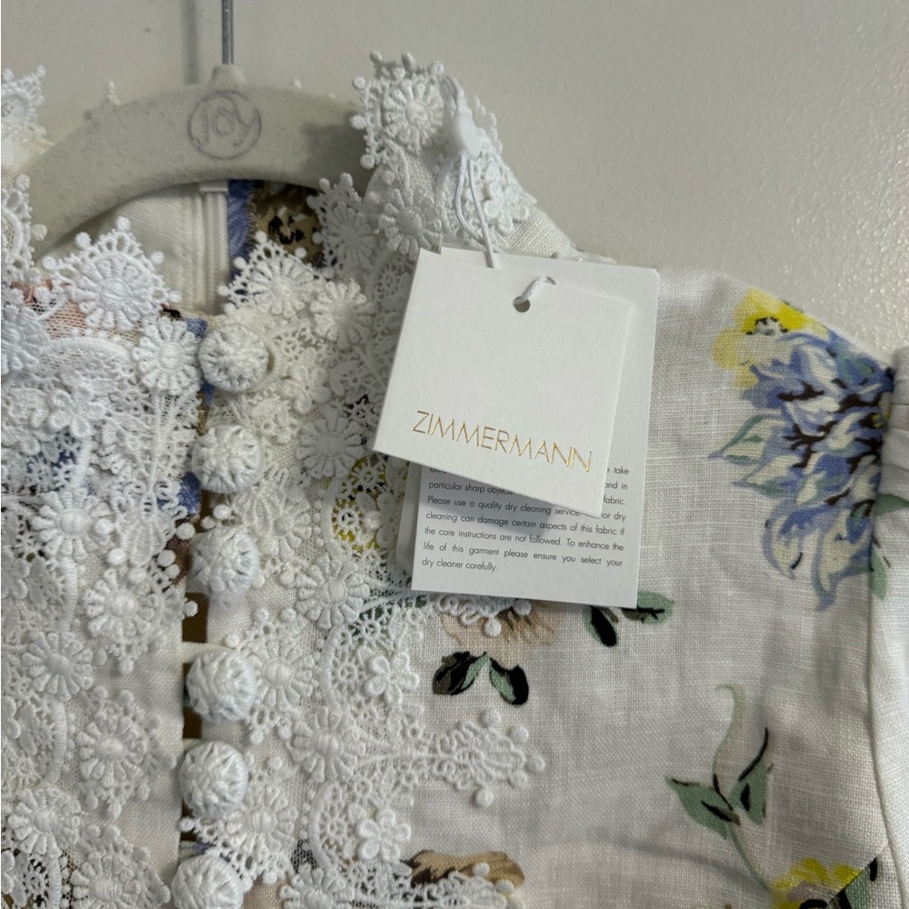 Zimmermann APPLIQUE MINI DRESS Blue White Floral Size 1 - Picture 3 of 5